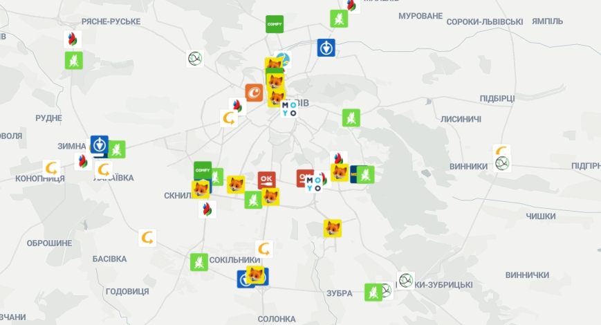 Онлайн-карта закладів України, де завжди є світло: кафе, магазини, АЗС та інше
